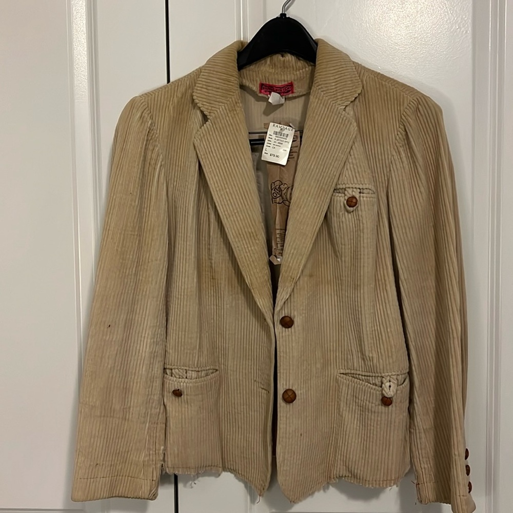 Corduroy Blazer with Painted Back Panel and Open Hem